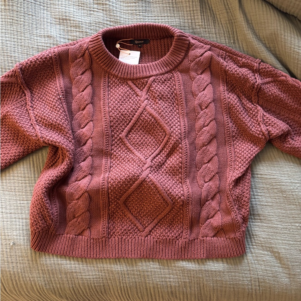 Quince Women's Cable Knit Sweater in Rose Taupe - Picture 2 of 3